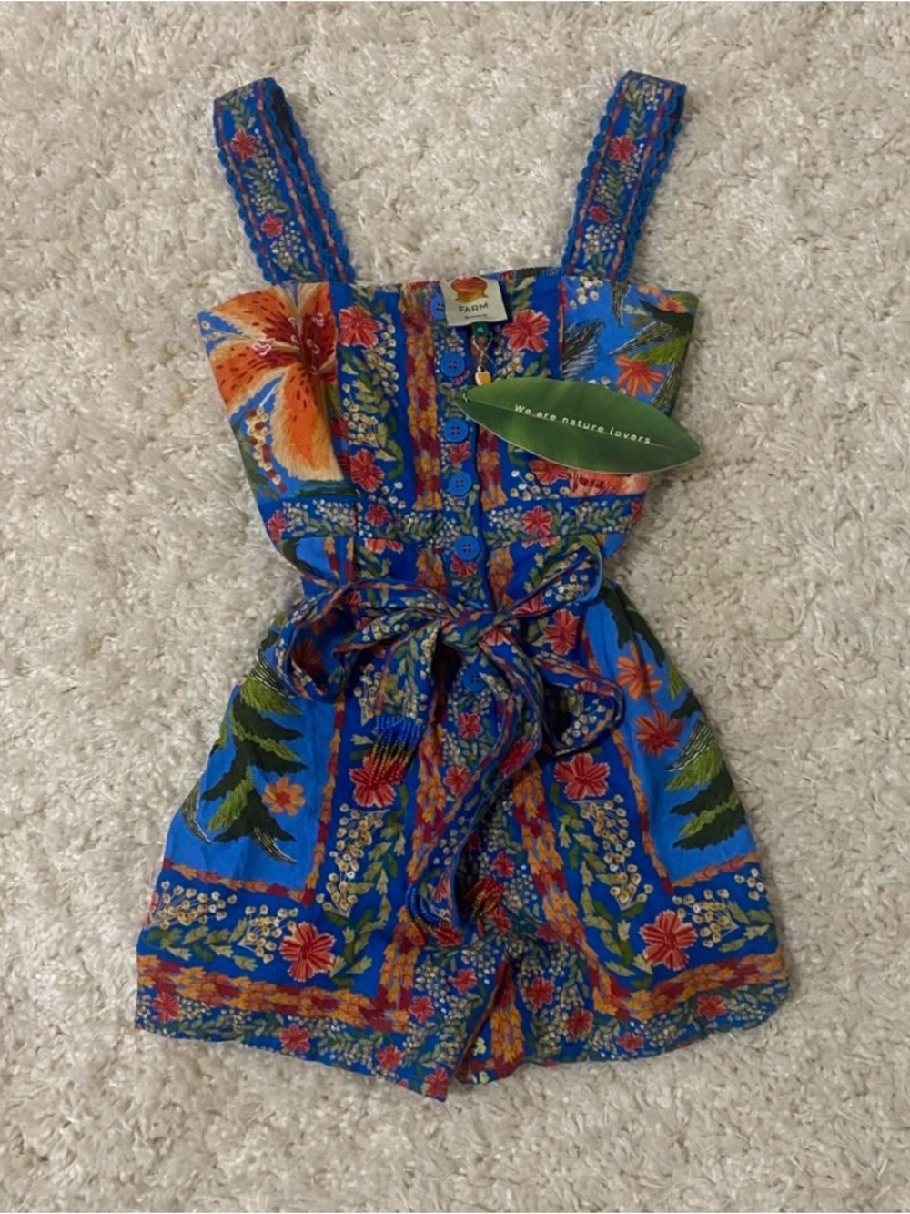 Farm Rio Stitched Garden Floral Button-Front Romper with Tie Waist - Picture 3 of 5